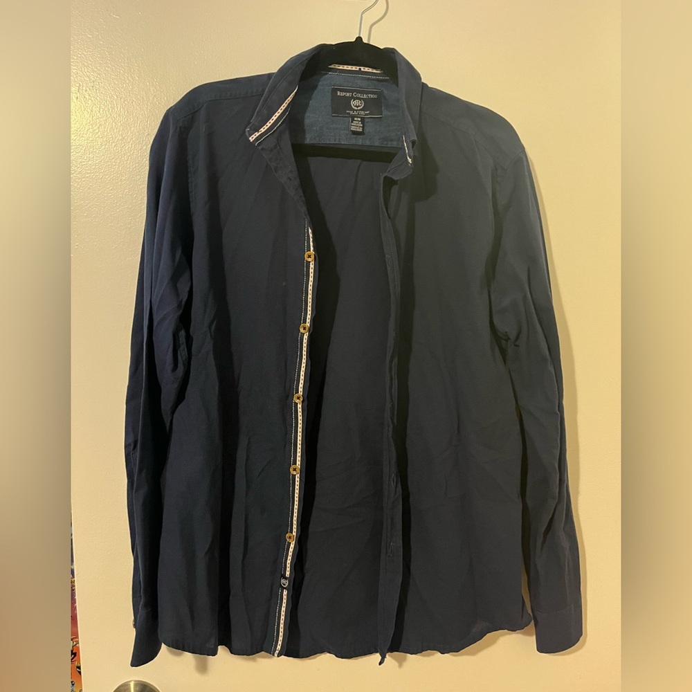 Report Collection Blue Lightweight Shirt Jacket with Stand-Up Collar